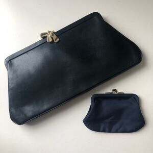 Leather Clutch and Coin Purse Navy Vintage 2 Piece